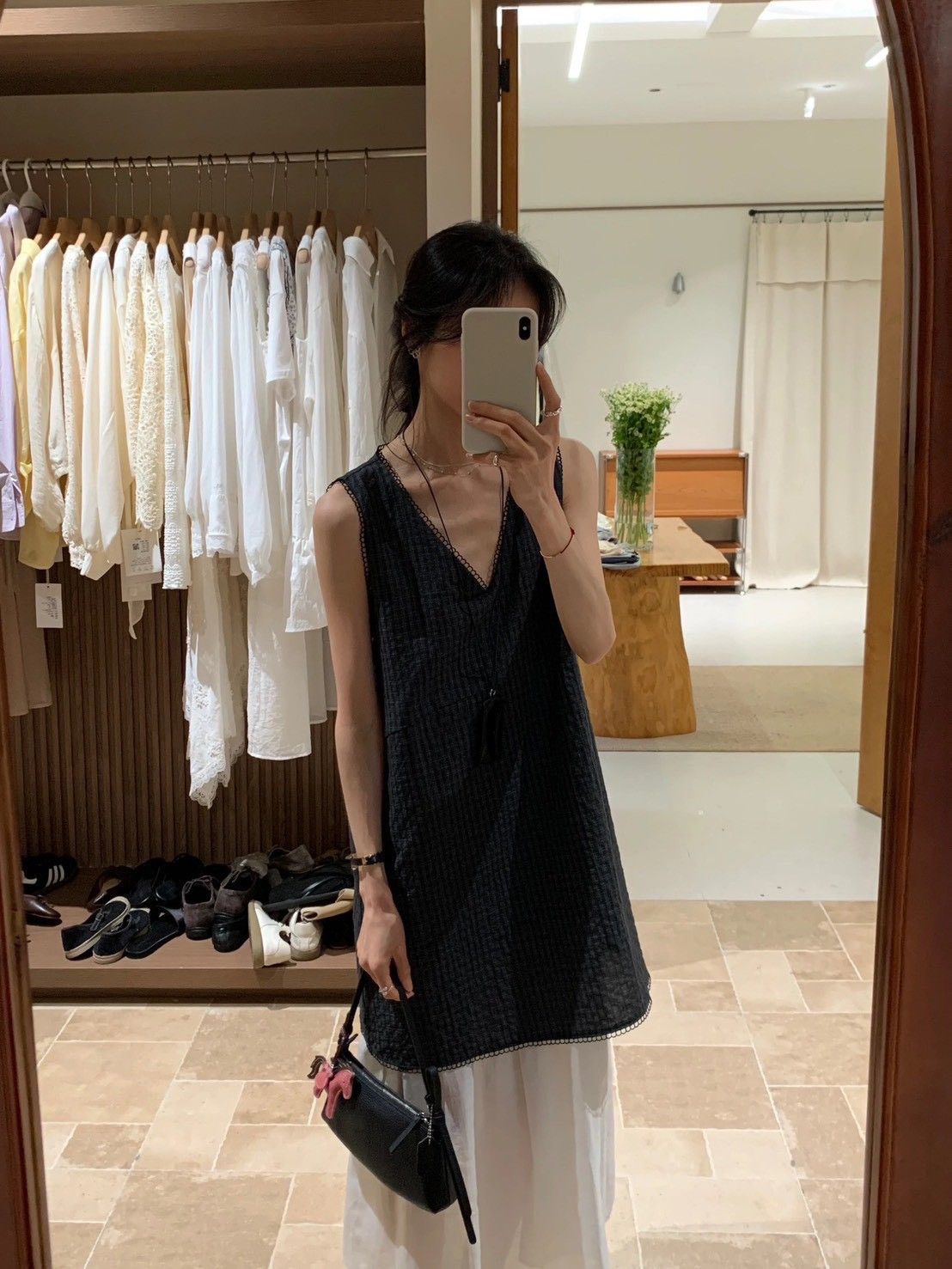 260511韓國爆款顯瘦格子花邊V領假二件洋裝
