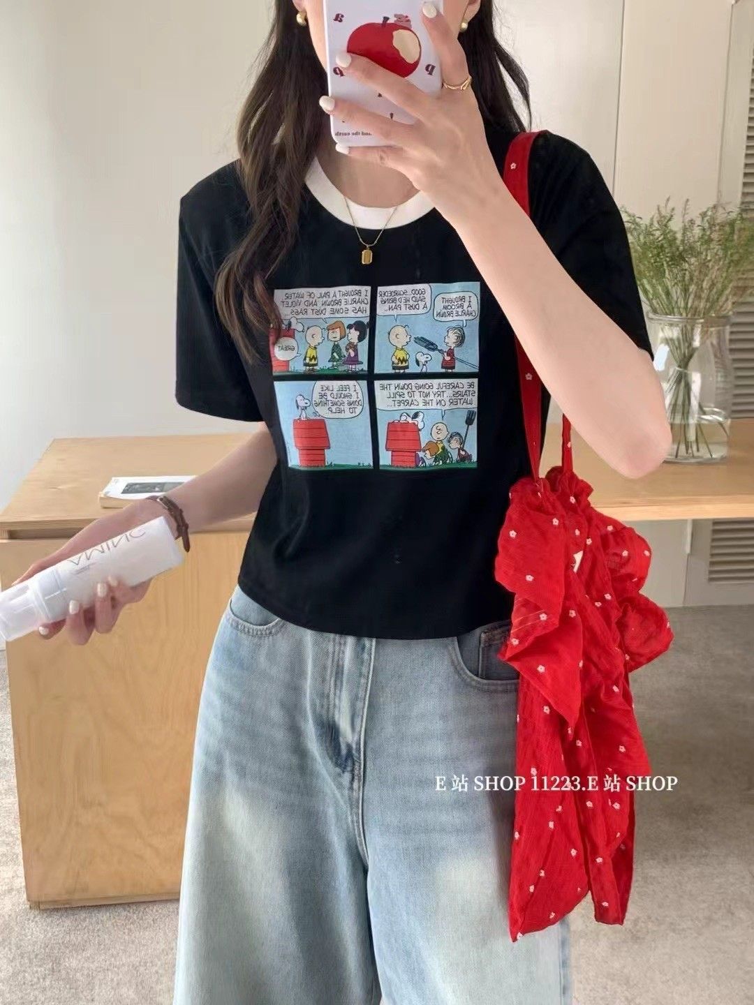 260524美式漫畫史努比撞色短版ㄒ恤