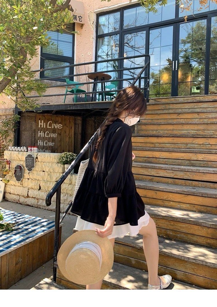 260528棉麻空氣感加蛋糕微傘擺上衣