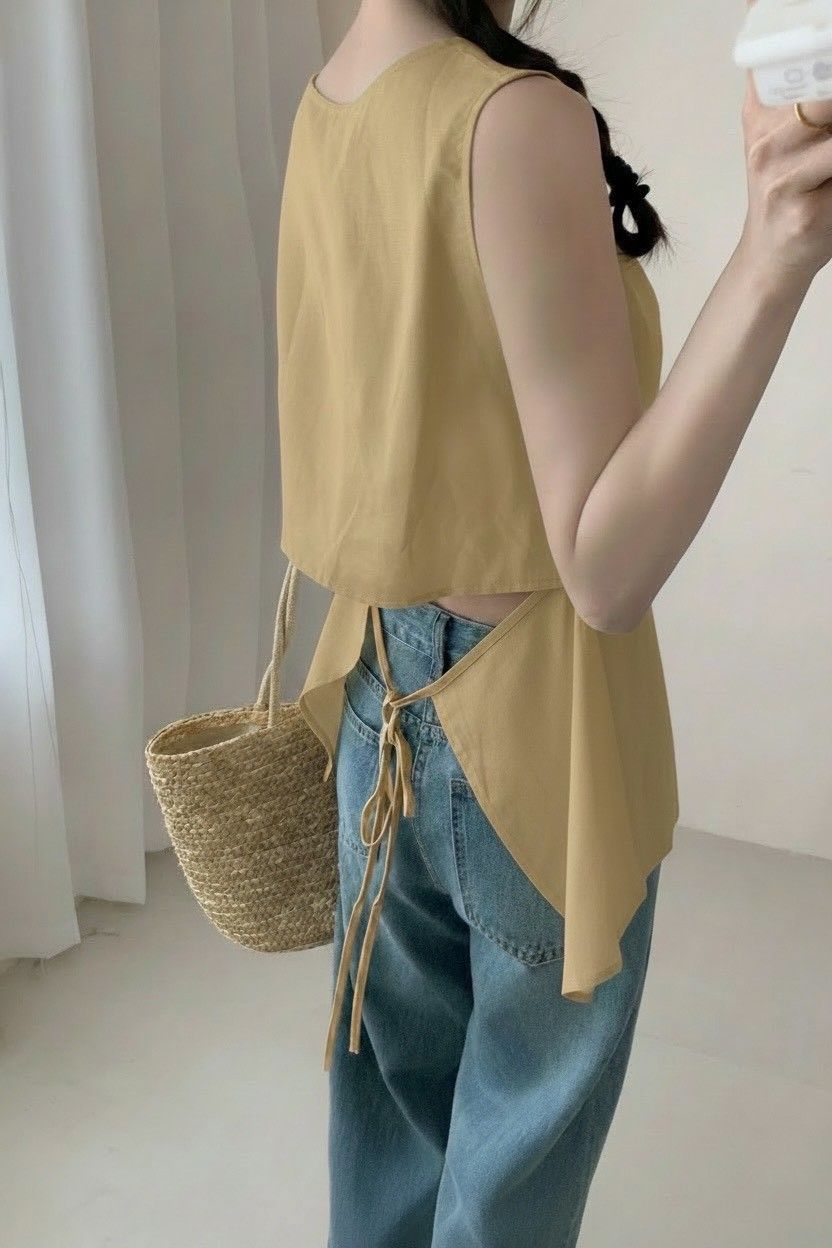 260603韓系後系帶收腰上衣