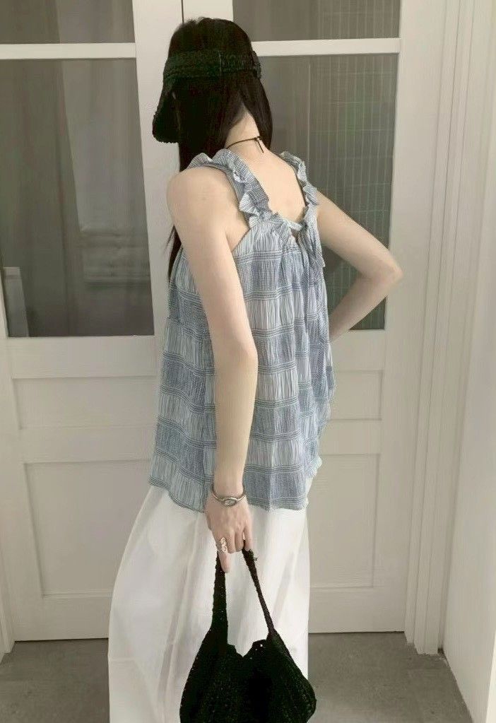 260604夏日必收格紋荷葉背心