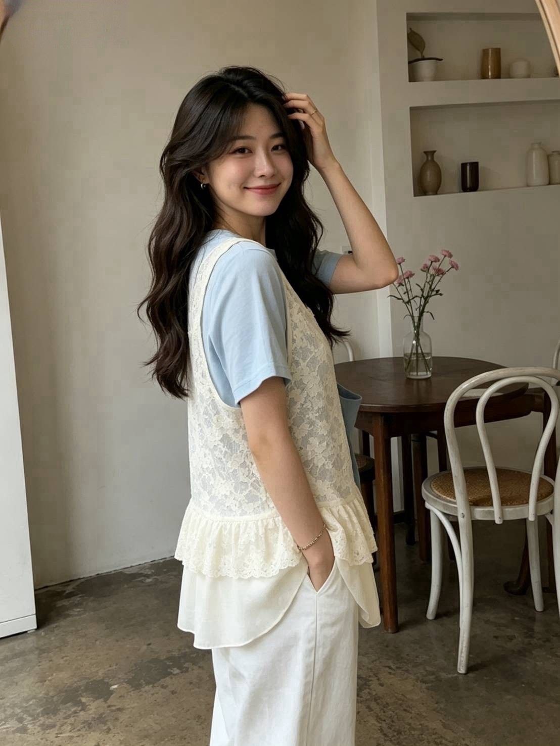 260529甜美蕾絲拼接兩件式上衣