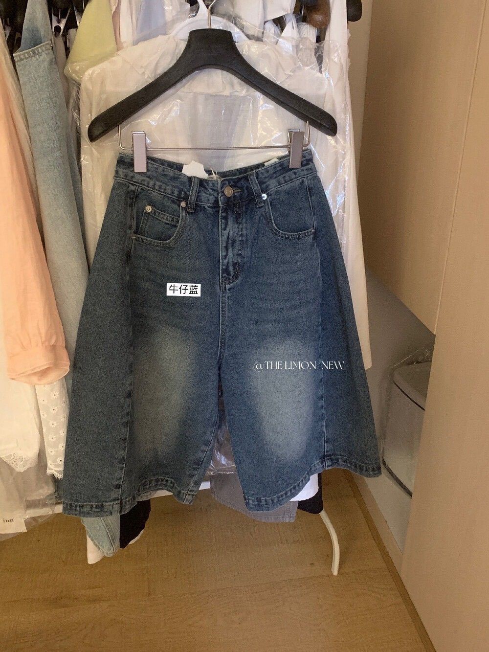 260608正版檸檬綠茶家美式復古彎刀寬鬆百搭中褲牛仔短褲