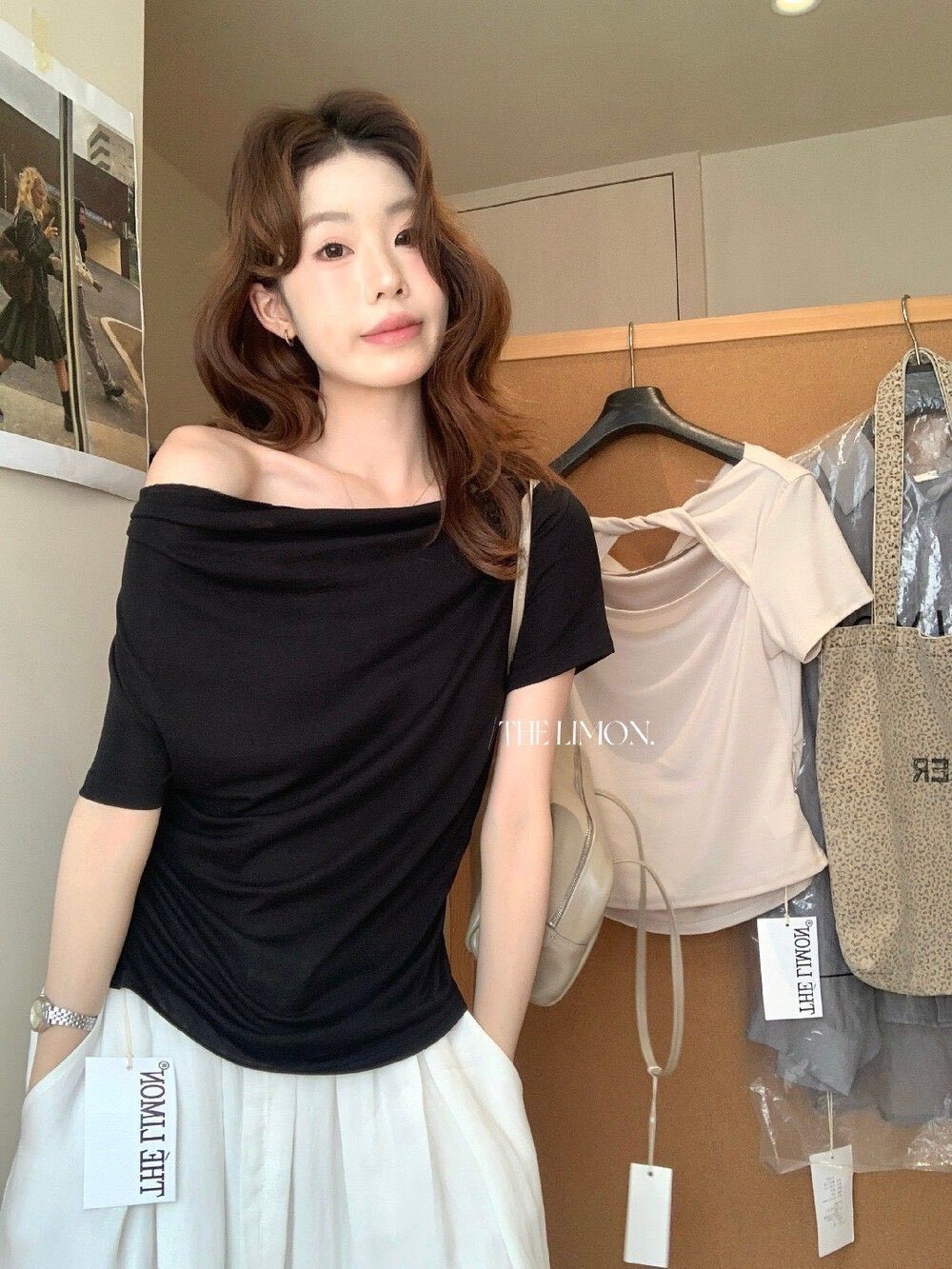 260608正版檸檬綠茶家蕩領掐腰後背小心機設計感萊賽爾天絲ㄒ恤