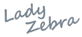 在純白色背景上，用灰色手寫草書字體寫著「Lady Zebra」字樣。