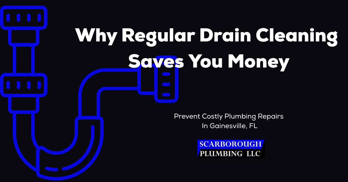 Blue plumbing illustration on a black background, text: 