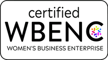 A certified wbenc women 's business enterprise logo on a white background.
