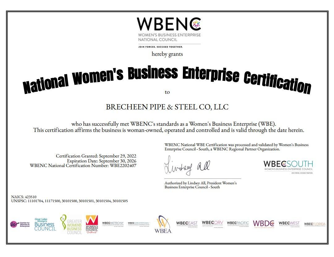 A certificate from the national women 's business enterprise certification.