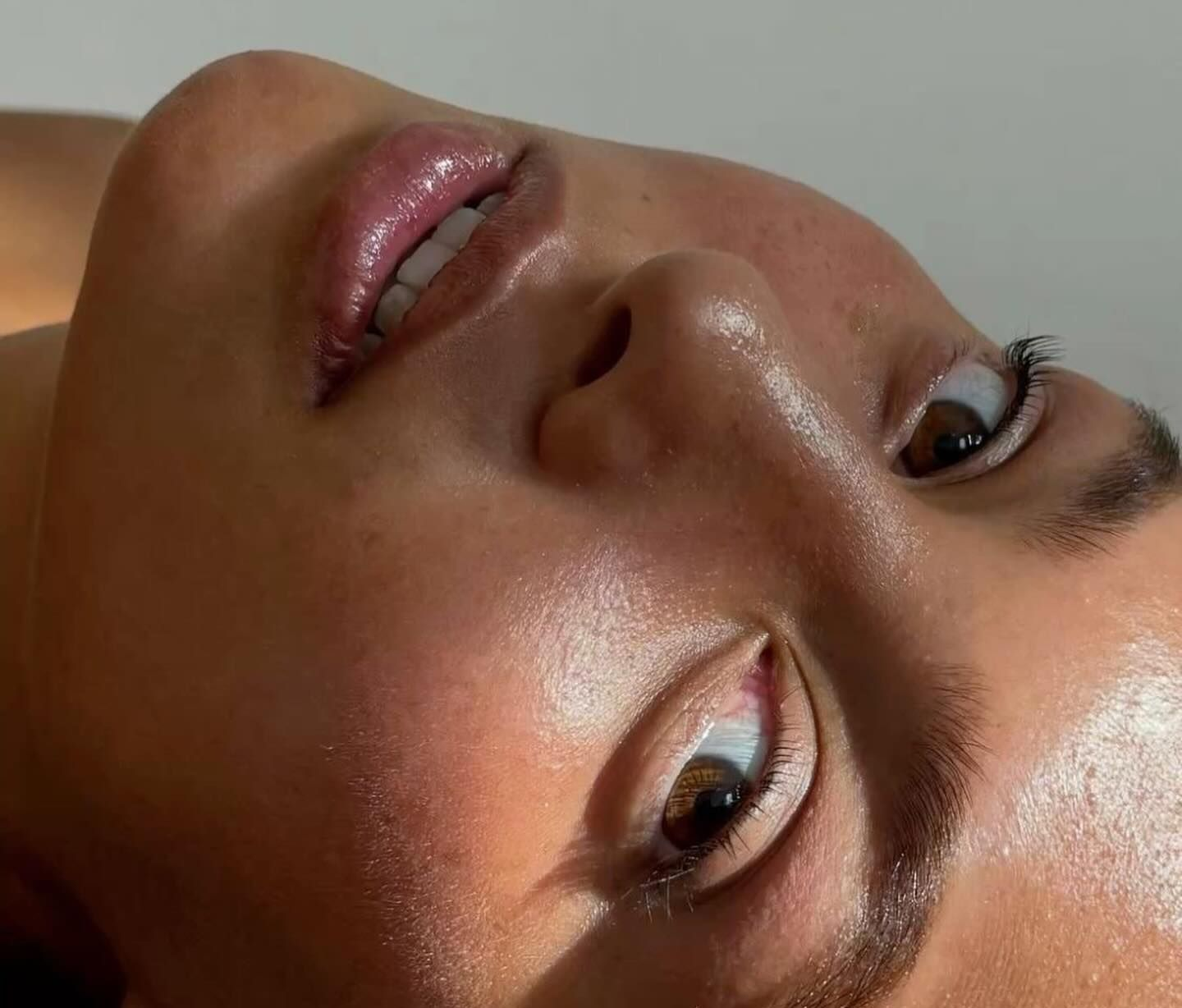 Close-up of hydrated glowing skin showing a healthy repaired skin barrier