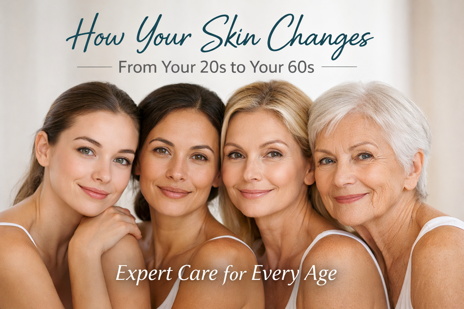 Women of different ages showing healthy skin from 20s to 60s
