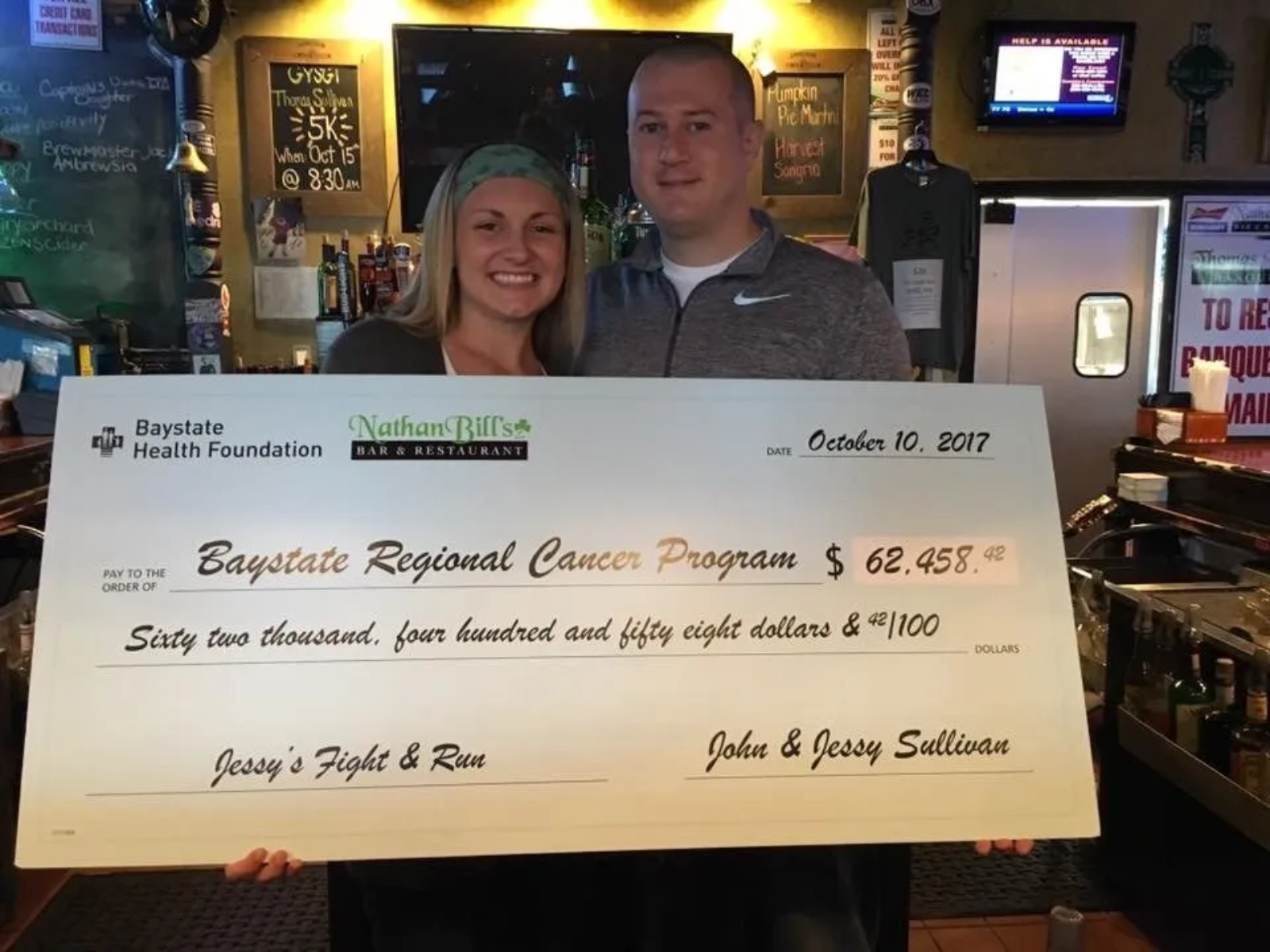 Jessy's Fight check for baystate regional cancer program