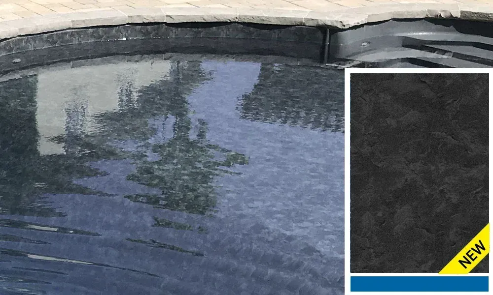 A picture of a swimming pool next to a picture of a new tile.