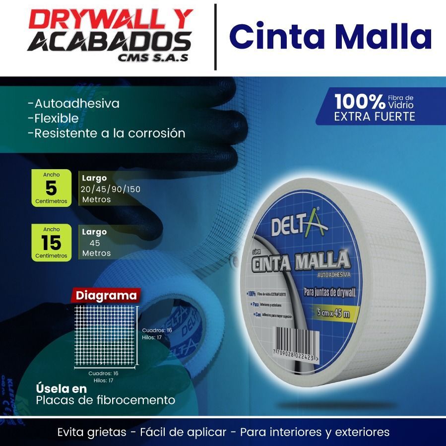 Rollo de cinta de malla para paneles de yeso. 