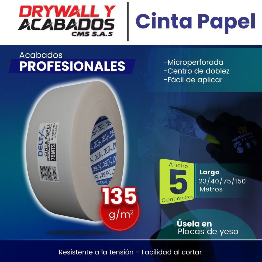 Rollo de cinta de papel para drywall, características: microperforada
