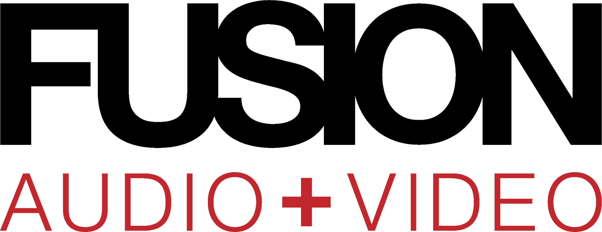 Fusion Audio + Video logo in black and red.