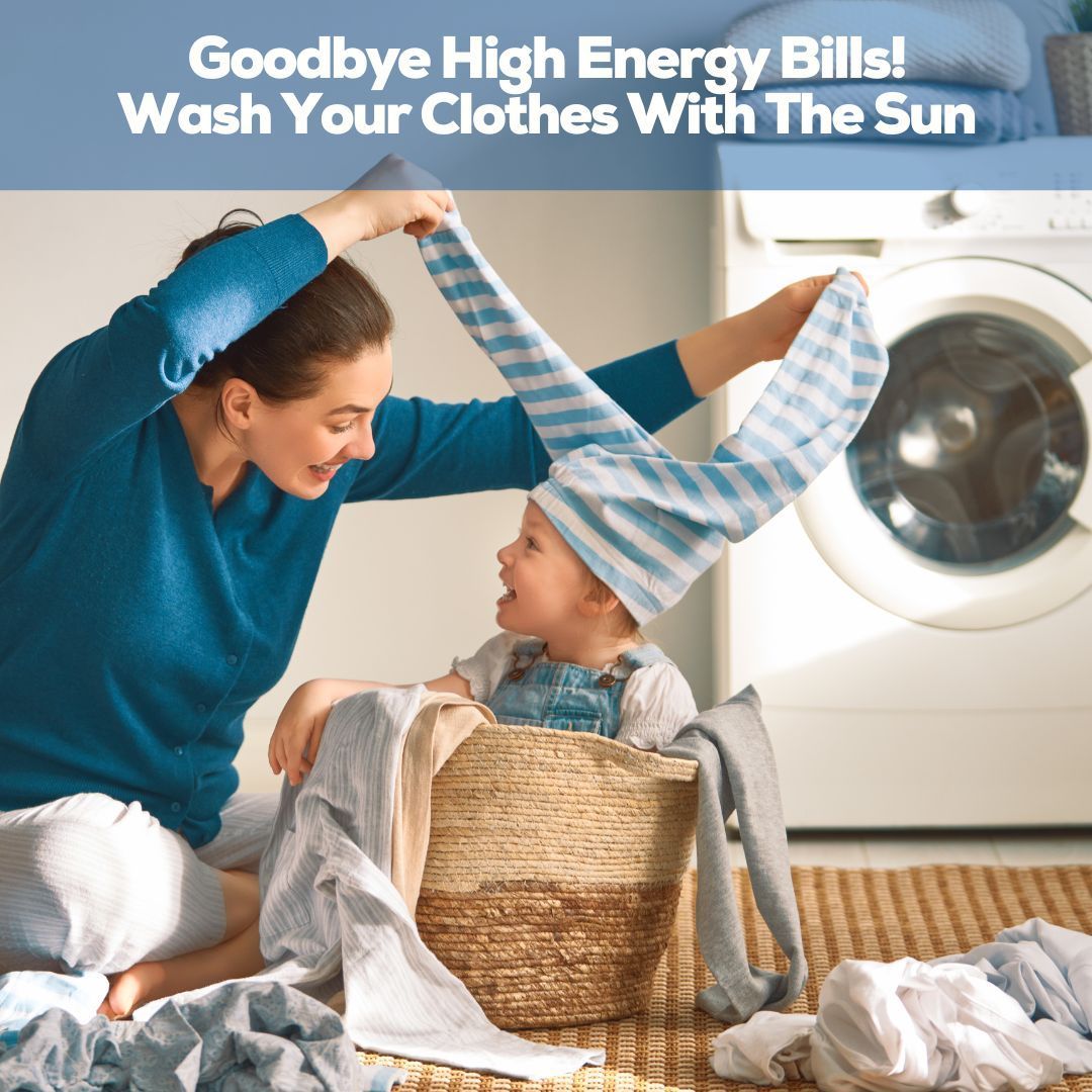 Mother with child playing in the laundry next to a washing machine