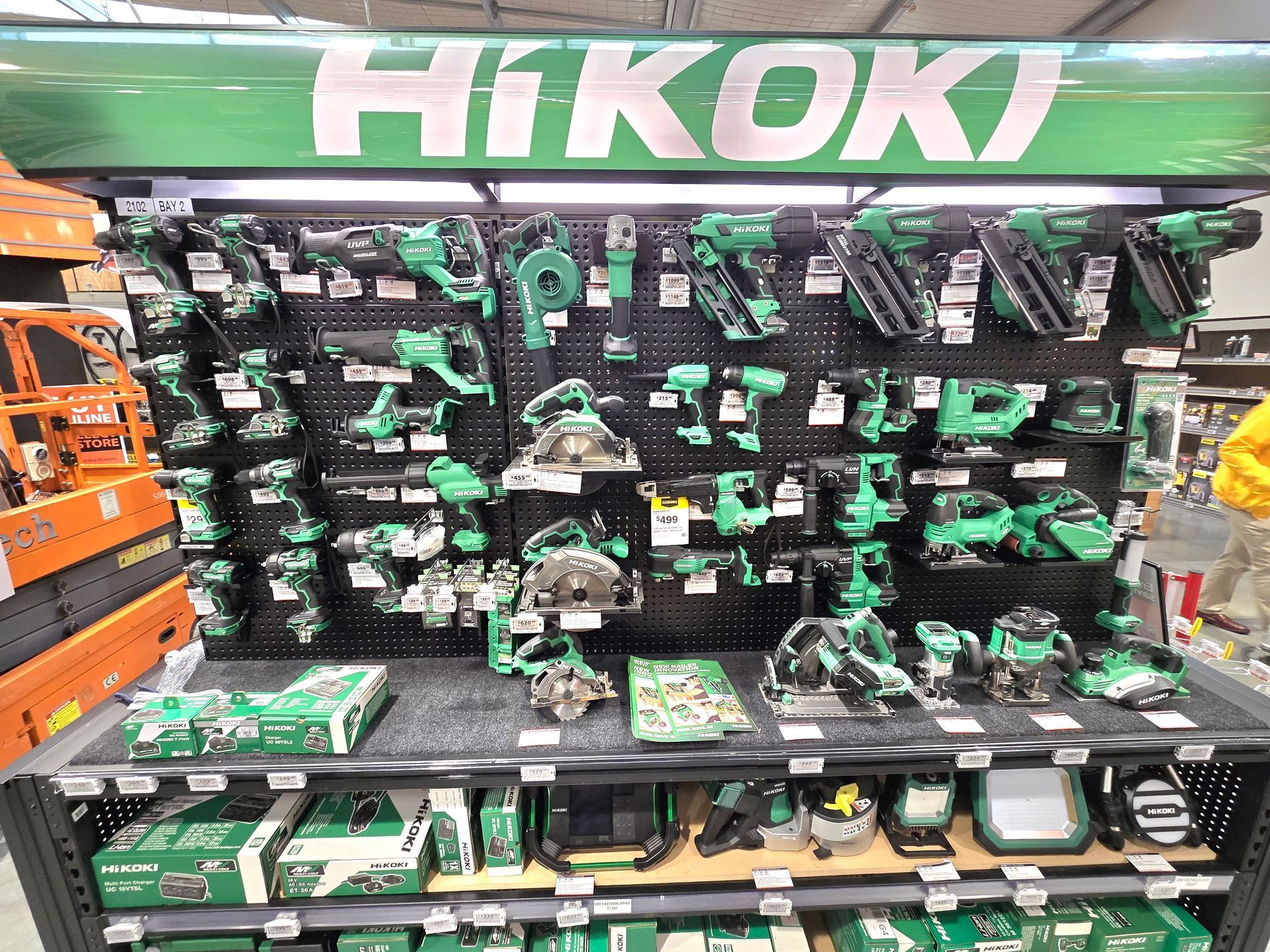 LED batten lights illuminating the back of the signs and tools at Mitre 10 Ferrymead.
