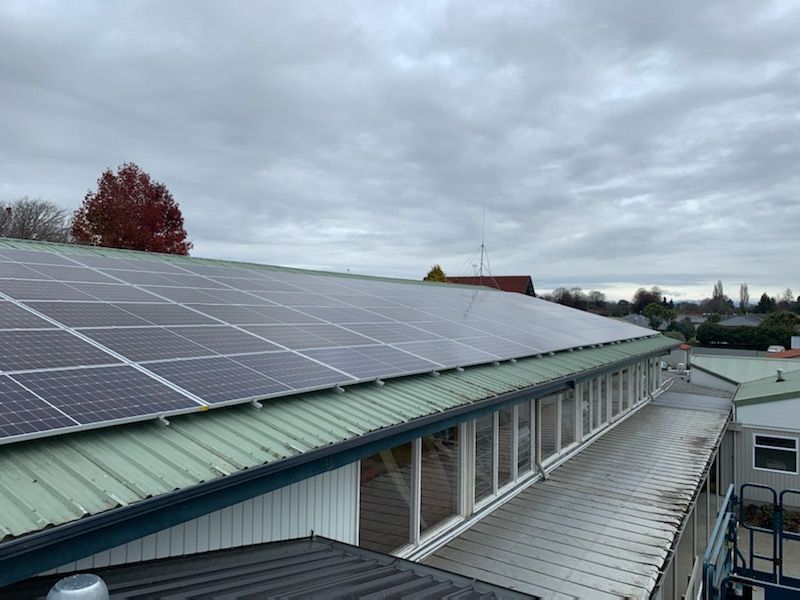 Solar panels on school roof installed by Christchurch Electrical Solar.