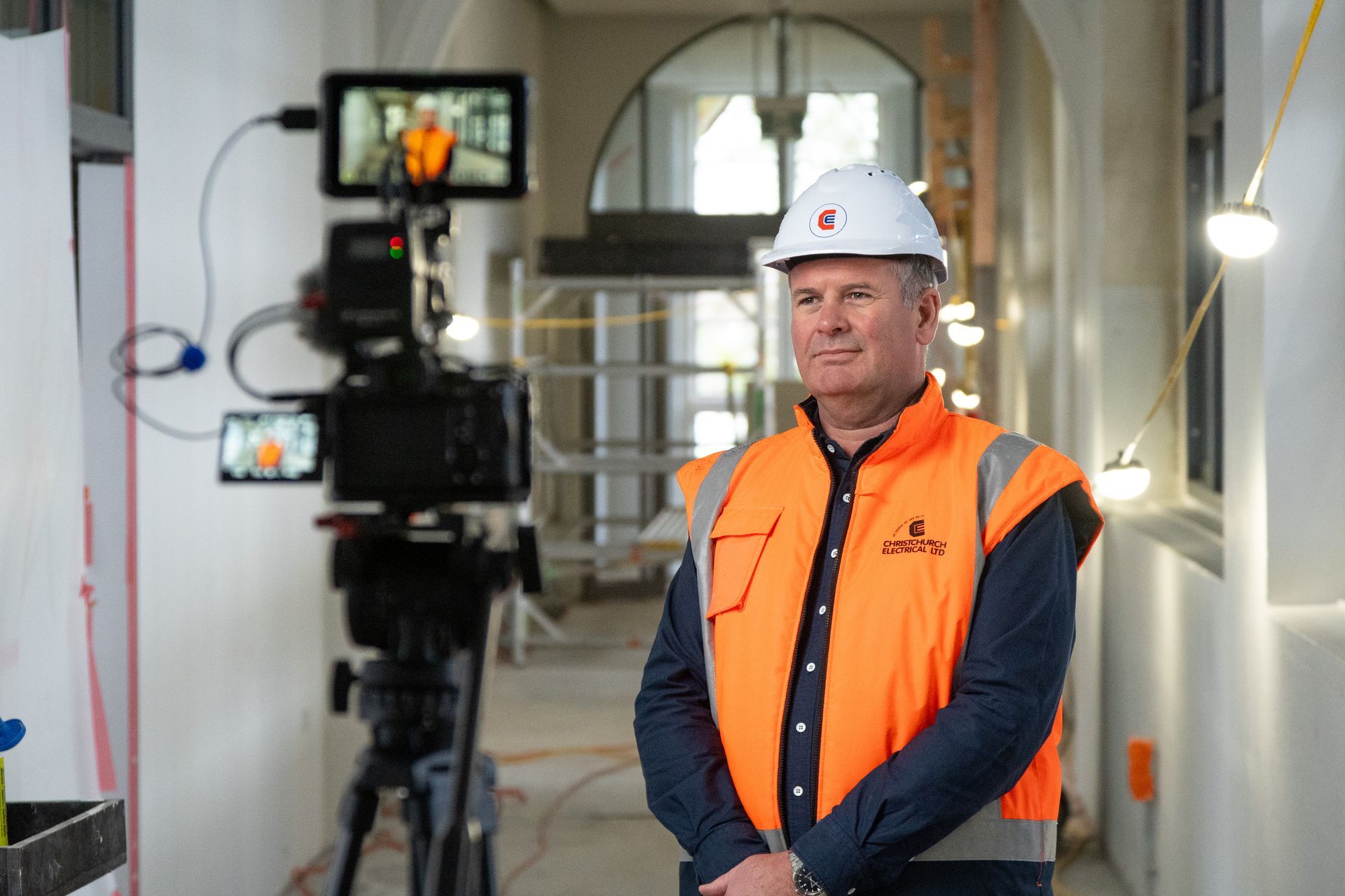 Warren Bentley being filmed by Storylight at Christchurch Boys High School