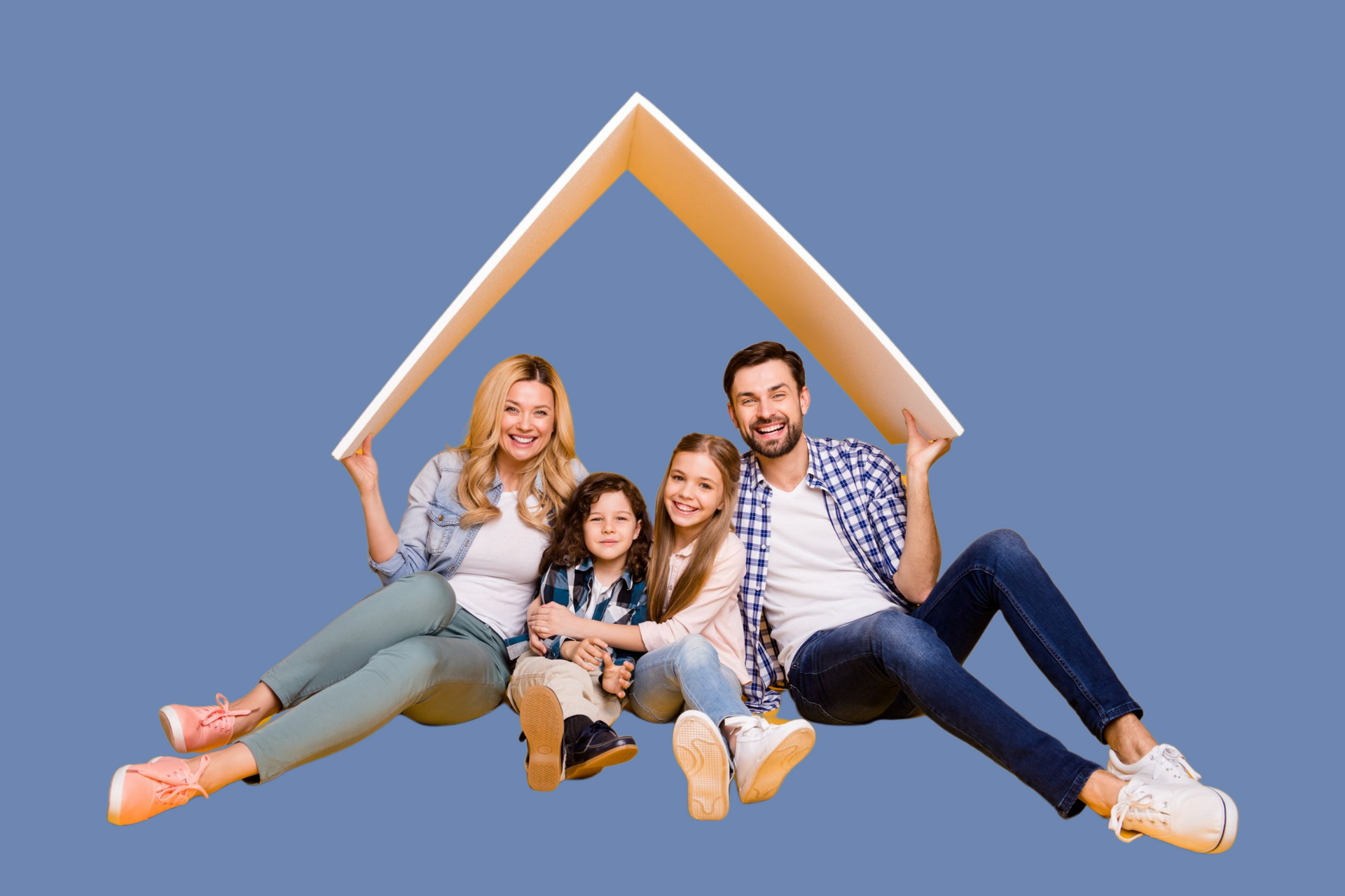 Family under a wooden roof