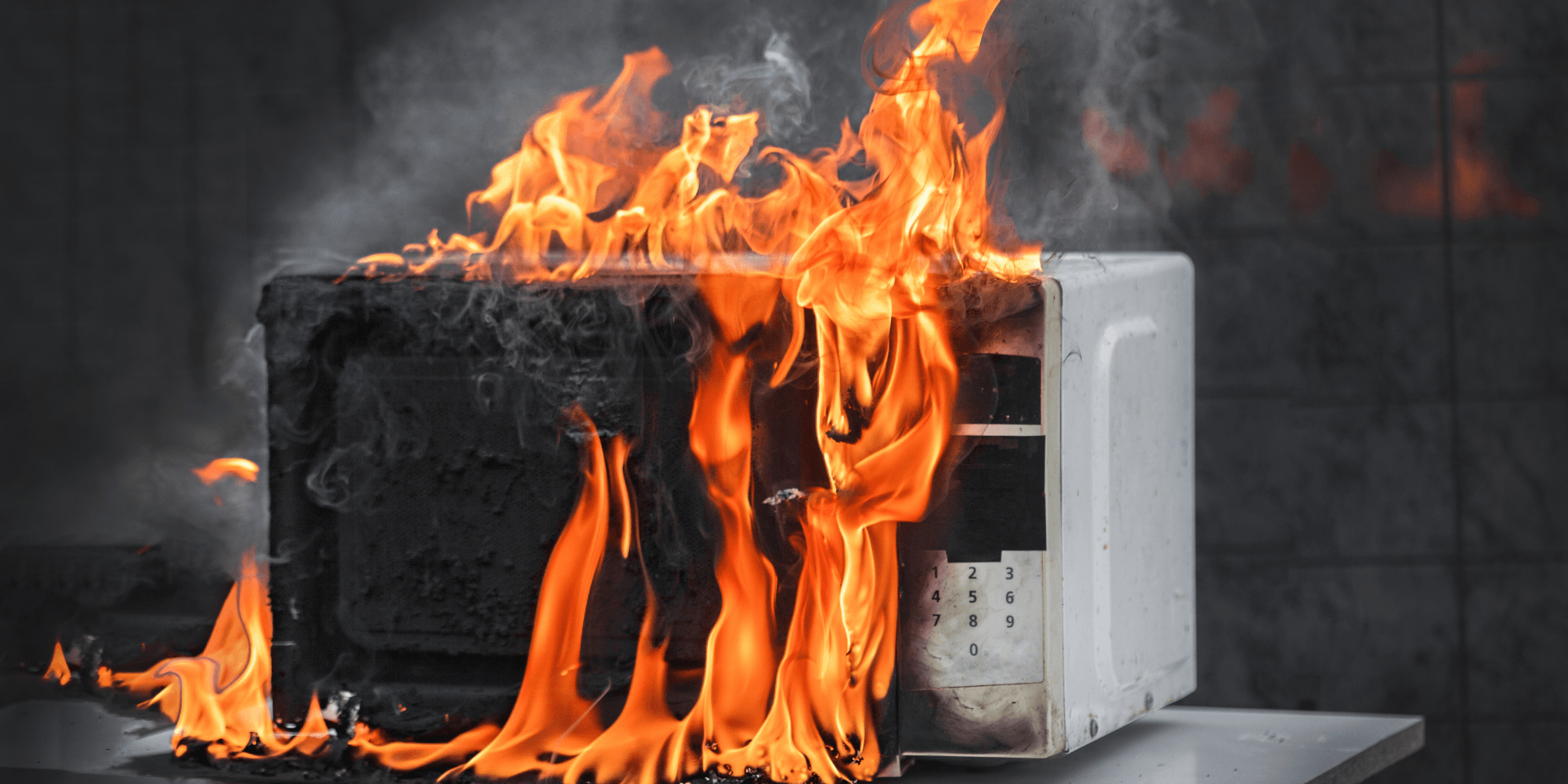 Microwave on fire, faulty electrical appliance