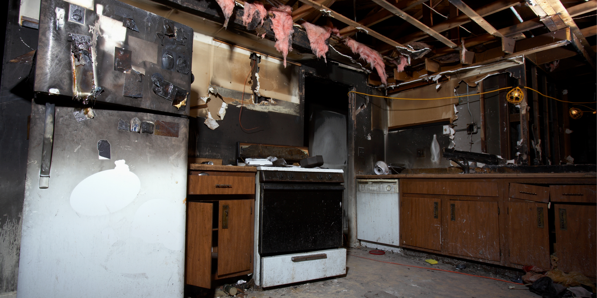 Fire damaged kitchen