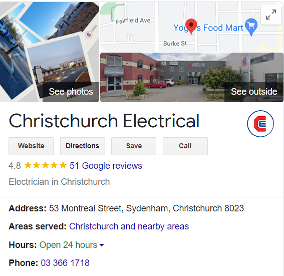 Google Places Christchurch Electrical, NZ