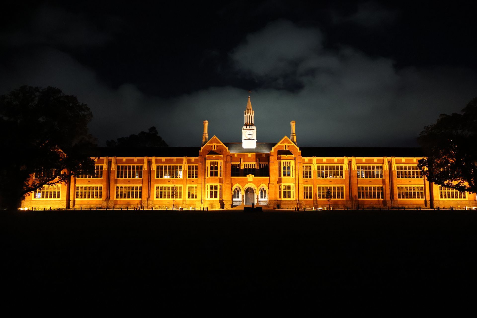 Christchurch Boys High School at night displaying lighting installed by Christchurch Electrical.