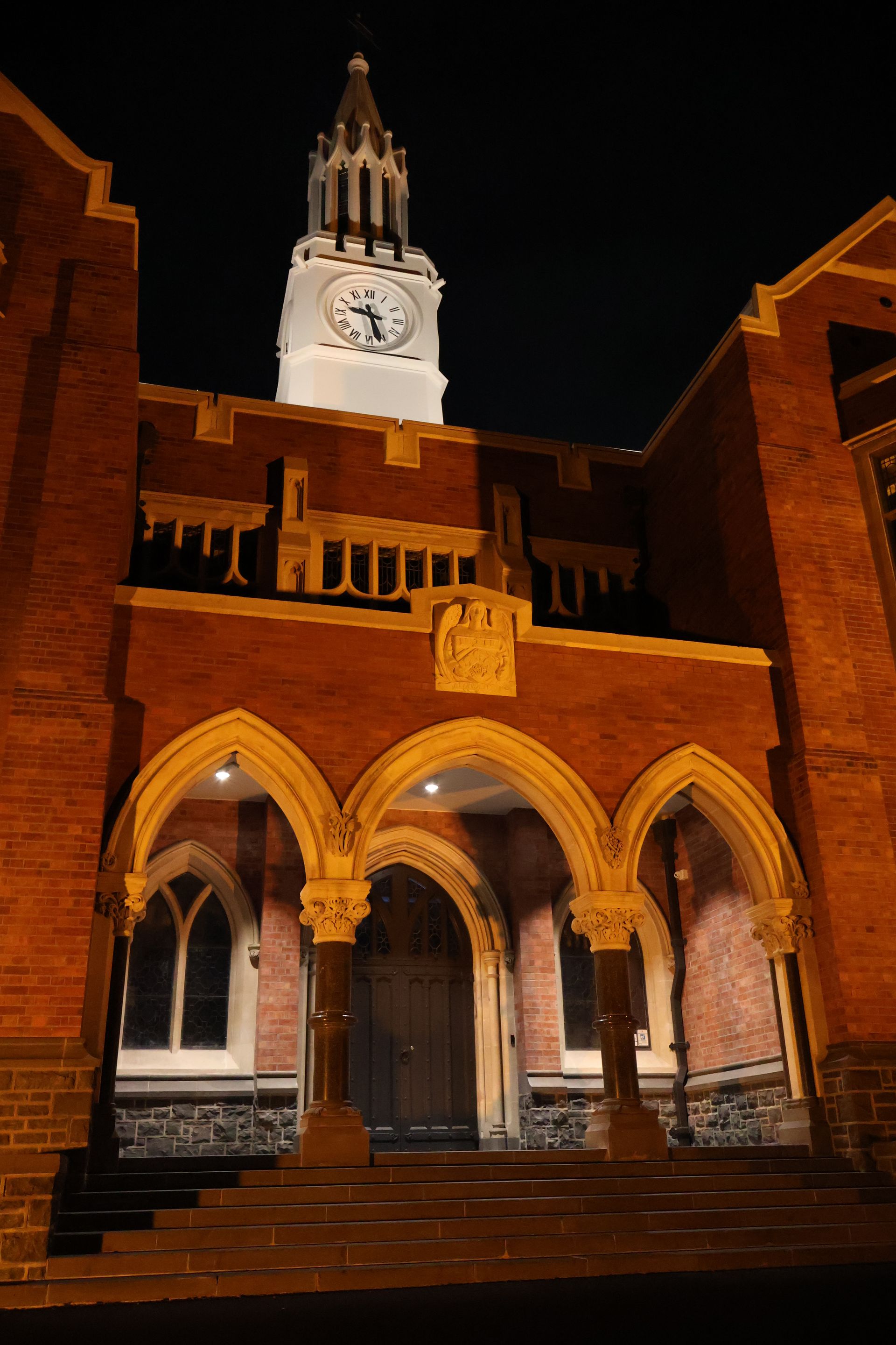 Christchurch Boys High School at night displaying lighting installed by Christchurch Electrical.