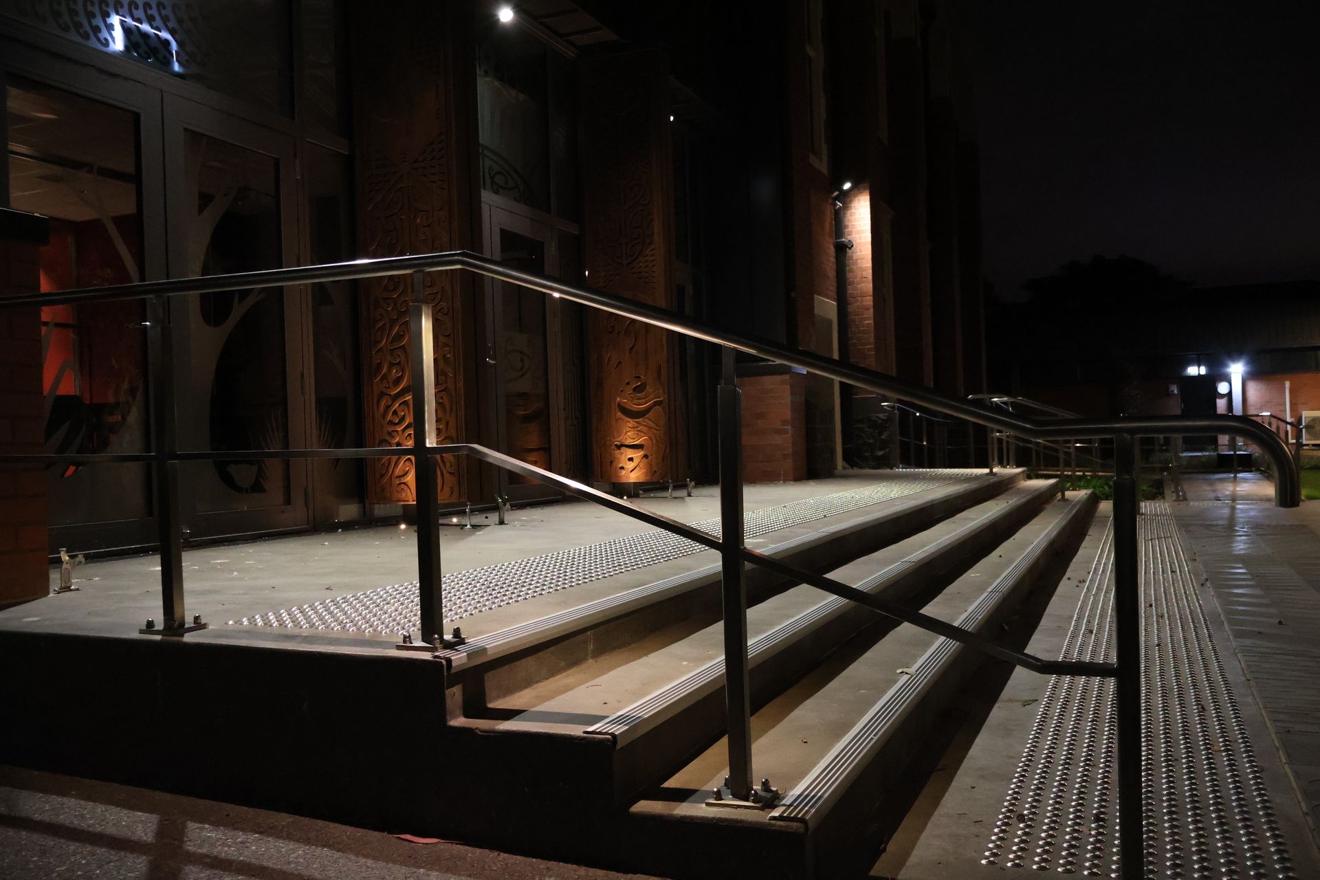 Christchurch Boys High School at night displaying handrail lighting installed by Christchurch Electrical.