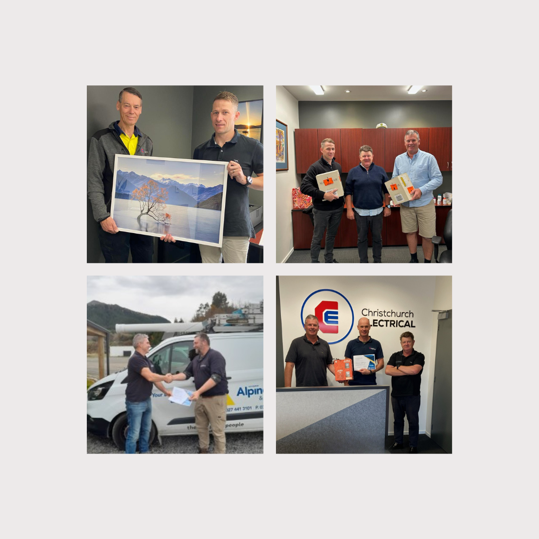 Milestone celebrations for long serving Christchurch Electrical staff. Staff being awarded certificates and gifts.