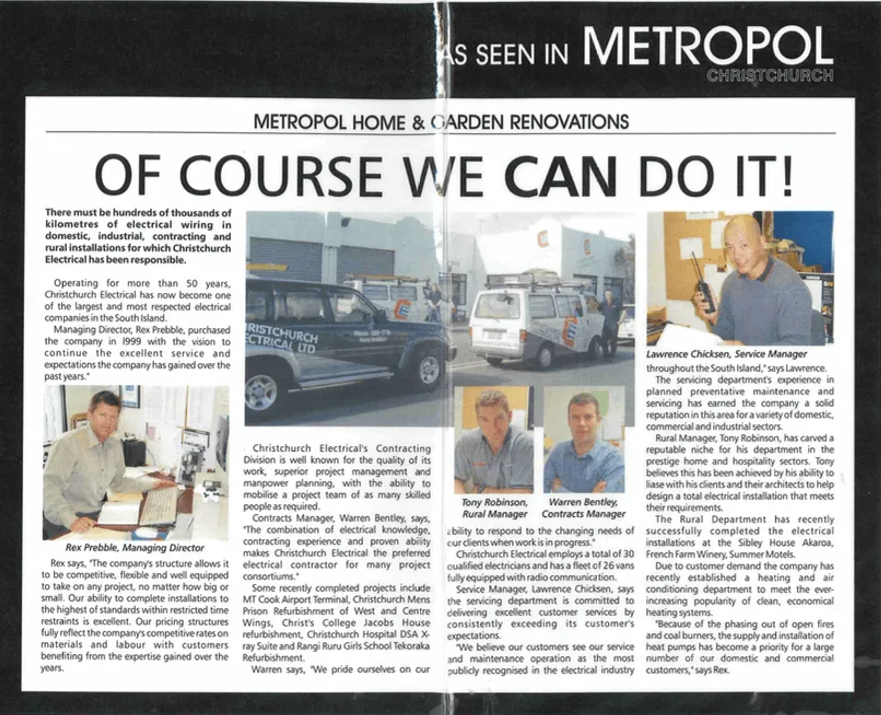 Metropol Article - Of Course We Can Do It - Christchurch Electrical