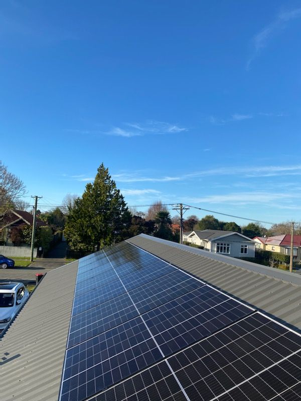 Solar panels on residential roof.
