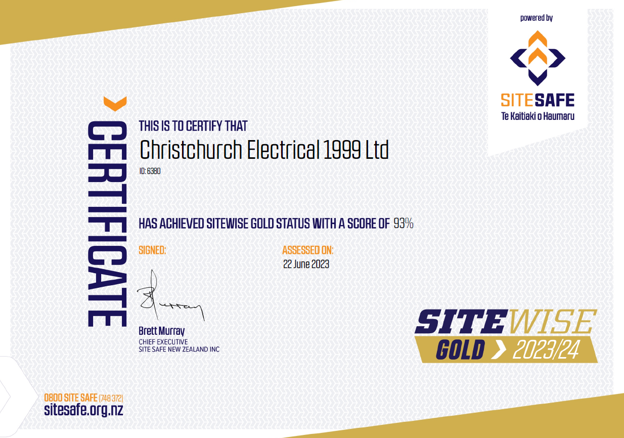 Christchurch Electrical Site Wise Gold Certificate 2023/2024