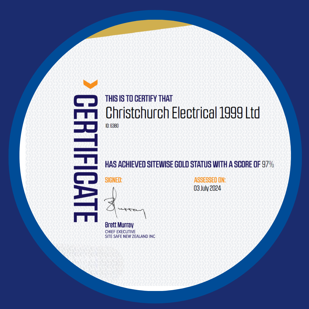 Christchurch Electrical SiteWise Gold Certificate 2024/2025