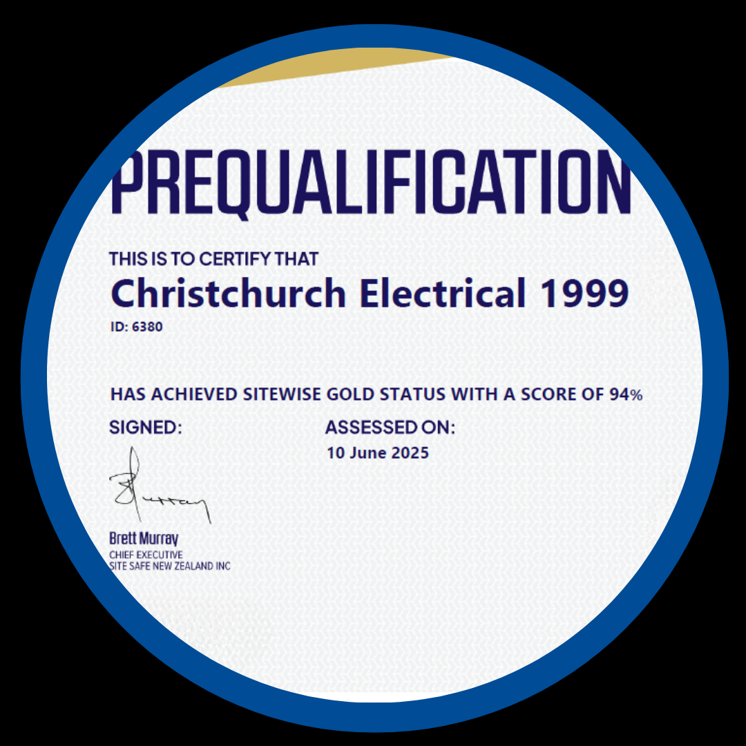 SiteWise gold certificate for Christchurch Electrical for the period 2025-2026
