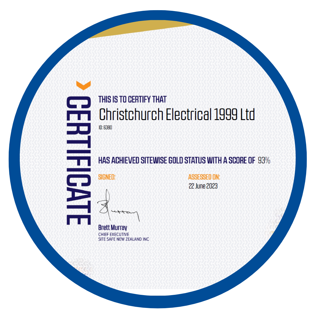 Christchurch Electrical SiteWise Gold Certificate