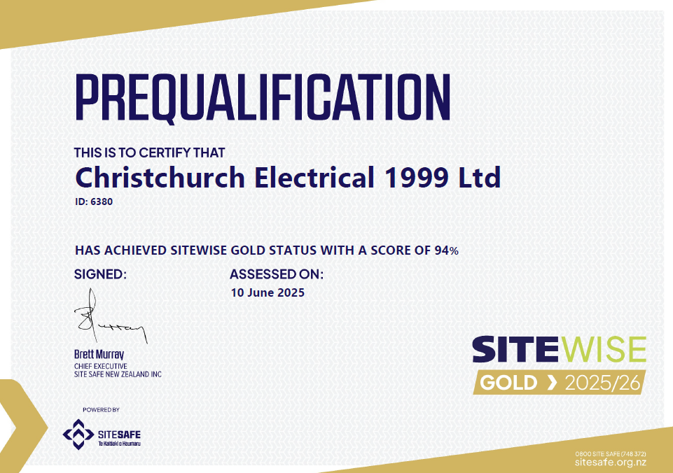 Christchurch Electrical Site Wise Gold Certificate 2025/2026