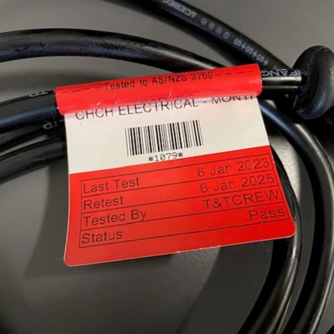 Electrical cord with test and tagging red tag