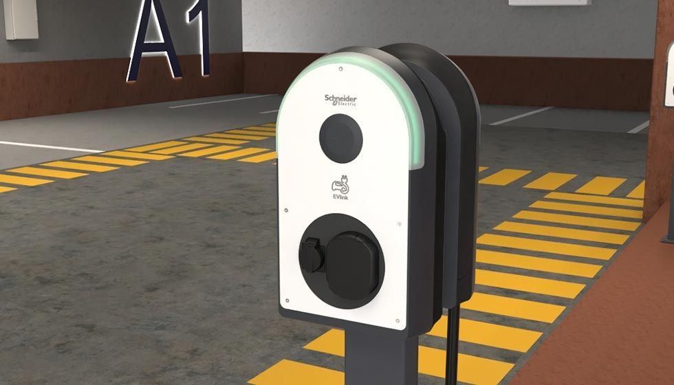 Schneider Electric EVLink commercial EV charger in parking garage