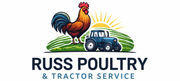 Logo of a rooster and tractor on a farm, with the words