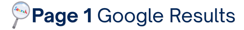 Page 1 label beside Google Results header with a small magnifying glass icon