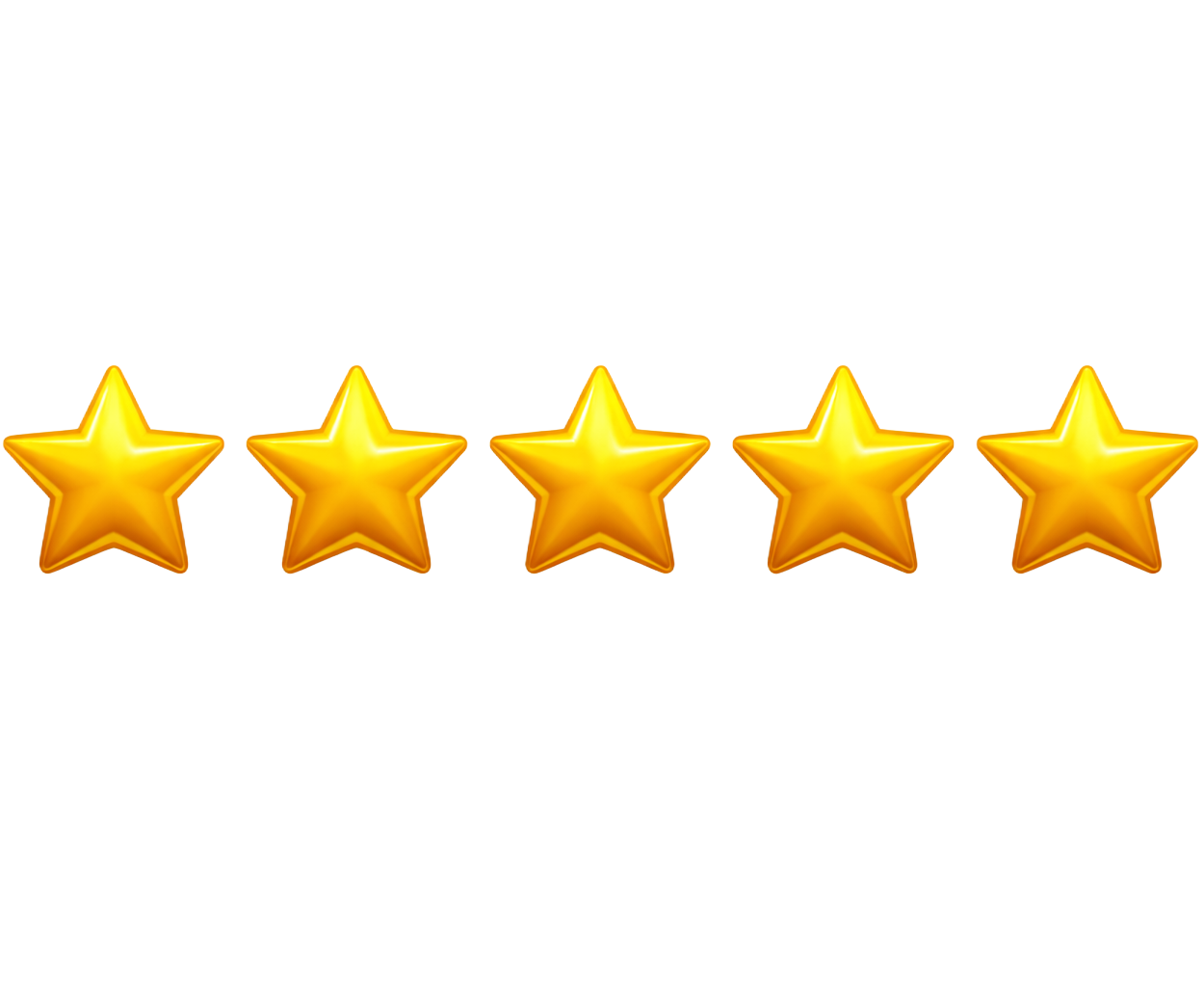 Five gold star icons in a row on a white background