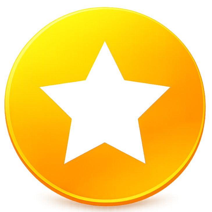 Yellow-orange circular button with a white star icon in the center