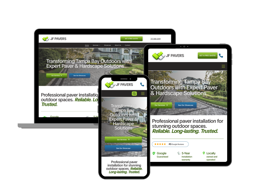 Website displayed on laptop, tablet, and smartphone in a responsive design layout