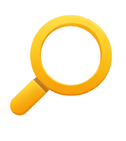 Yellow magnifying glass icon on a white background