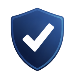 Blue shield icon with a white checkmark, suggesting security or verification