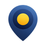 Blue location pin icon with a yellow center circle