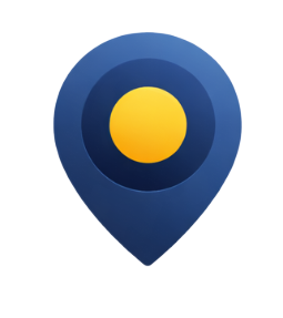 Blue location pin icon with a yellow center circle