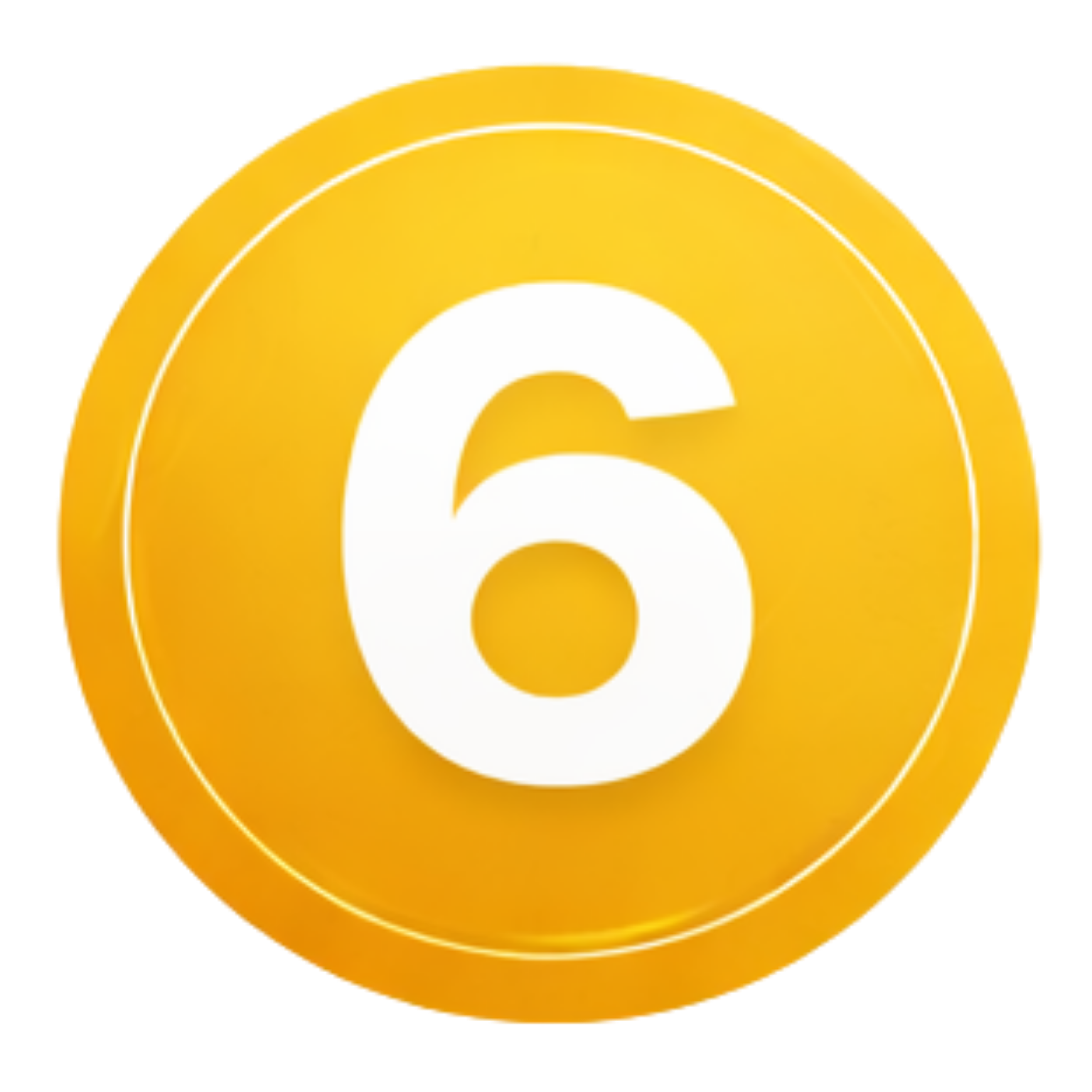Yellow circular badge with a white number 6 in the center